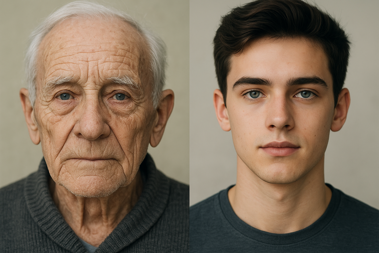Porträts eines älteren und eines jungen Mannes im Vergleich